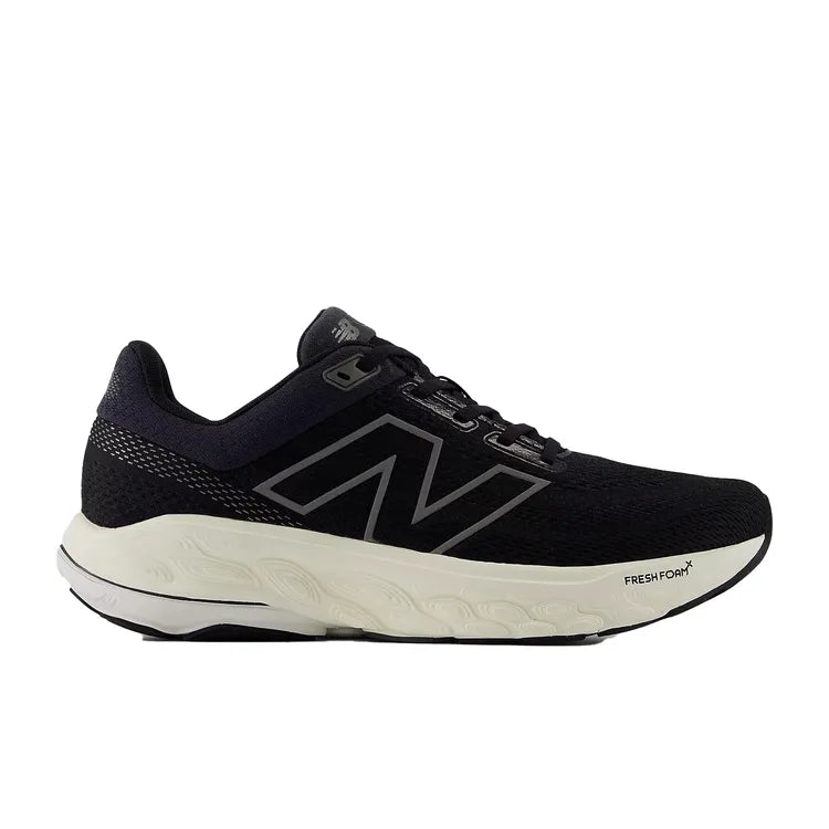 Side view on white background of Mens New Balance Fresh Foam X 860v14 running shoe in White/Black/Seasalt, Medium (Regular) width