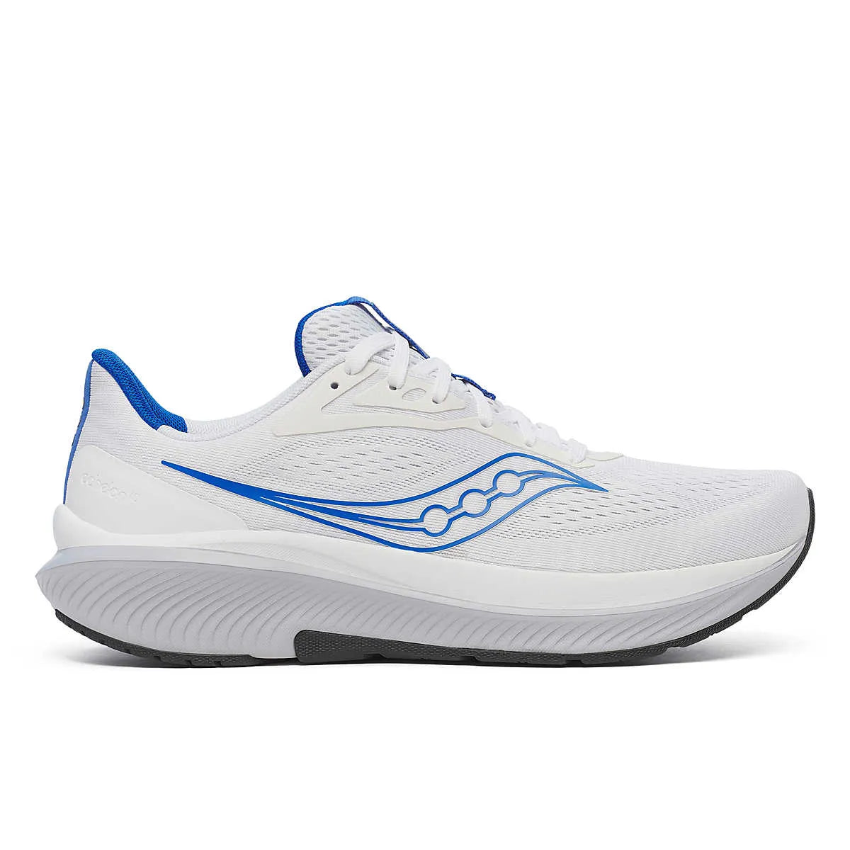 Side view on white background of Mens Saucony Echelon 10 running shoe in White/Cloud, Medium (Regular) width