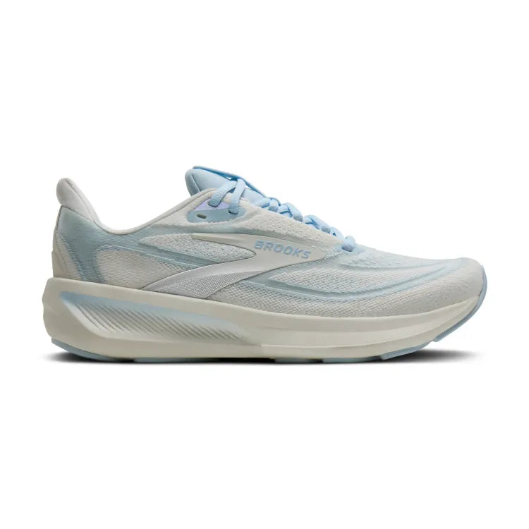 Side view on white background of Womens Brooks Revel 9 running shoe in Blue/Blue Wash/Metallic, Medium (Regular) width