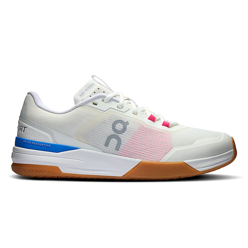 Side view on white background of Mens On The Roger Advantage Pro running shoe in Ivory/Malibu, Medium (Regular) width