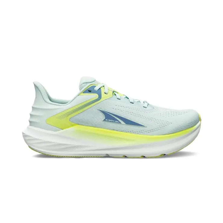 Side view on white background of Womens Altra Torin 8 running shoe in Pastel Teal, Medium (Regular) width