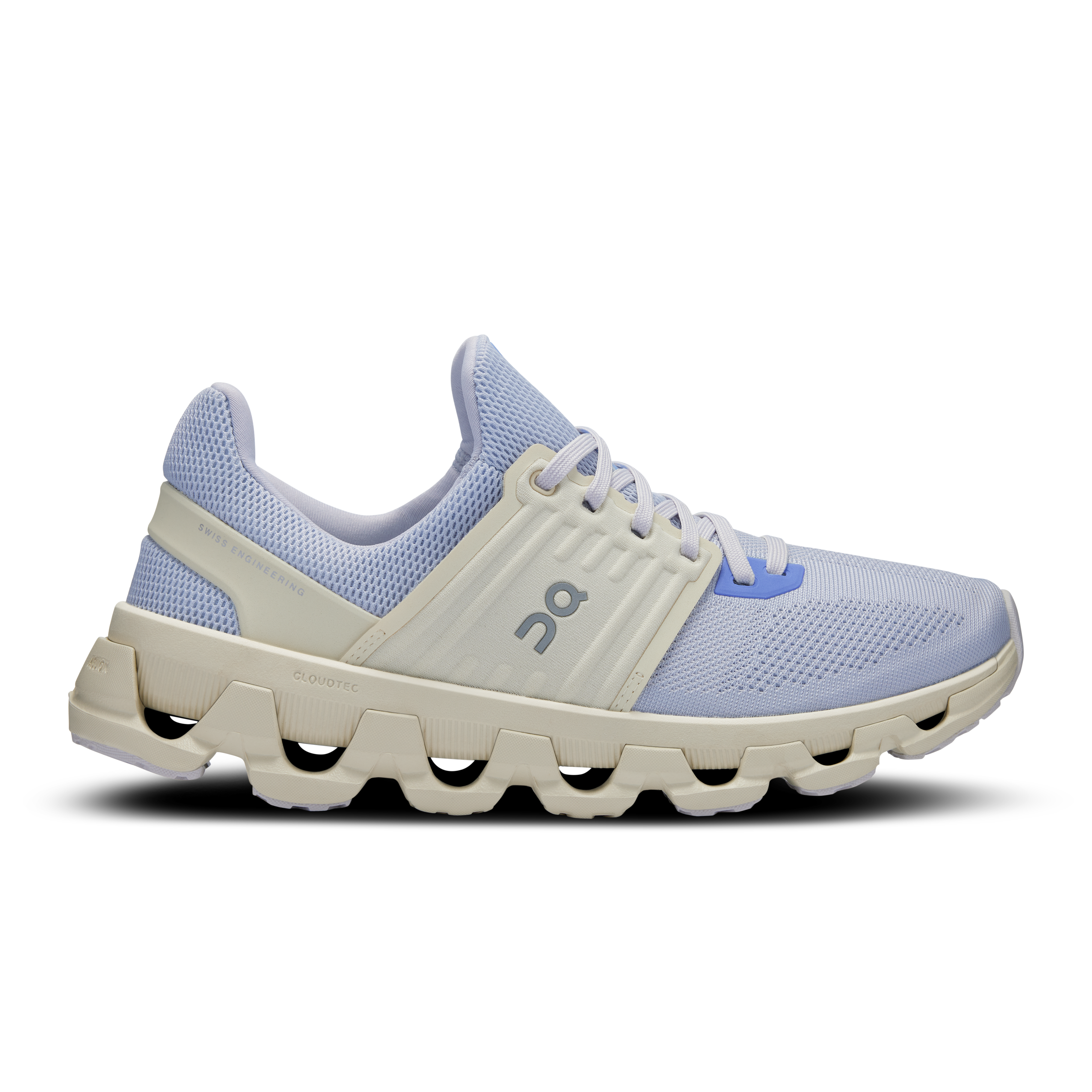 Side view on white background of Womens On Cloudswift 3 AD running shoe in Heather/Cream, Medium (Regular) width