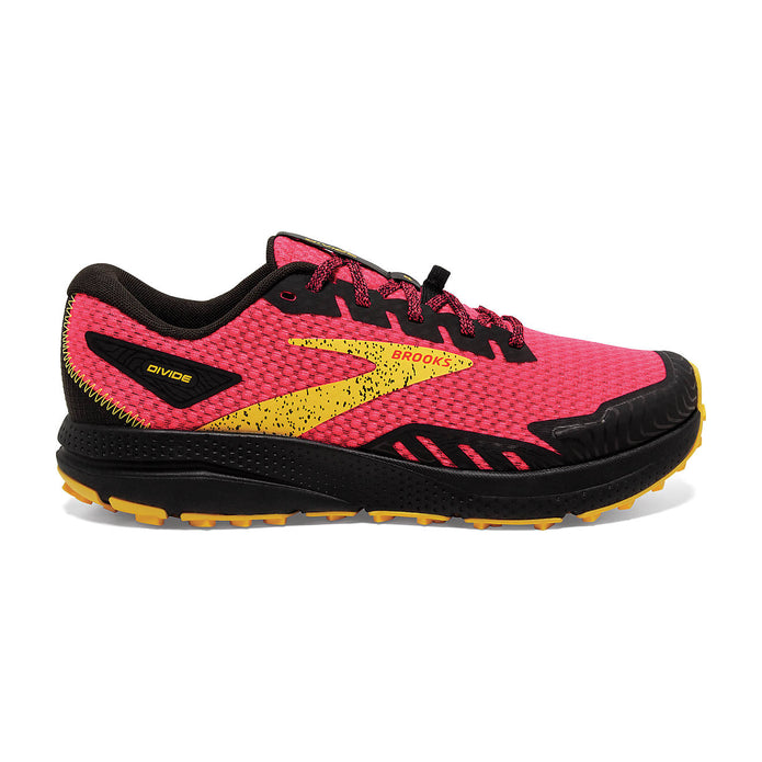Women's Brooks Divide 4, Diva Pink/Black/Lemon Chrome, 10 B Medium