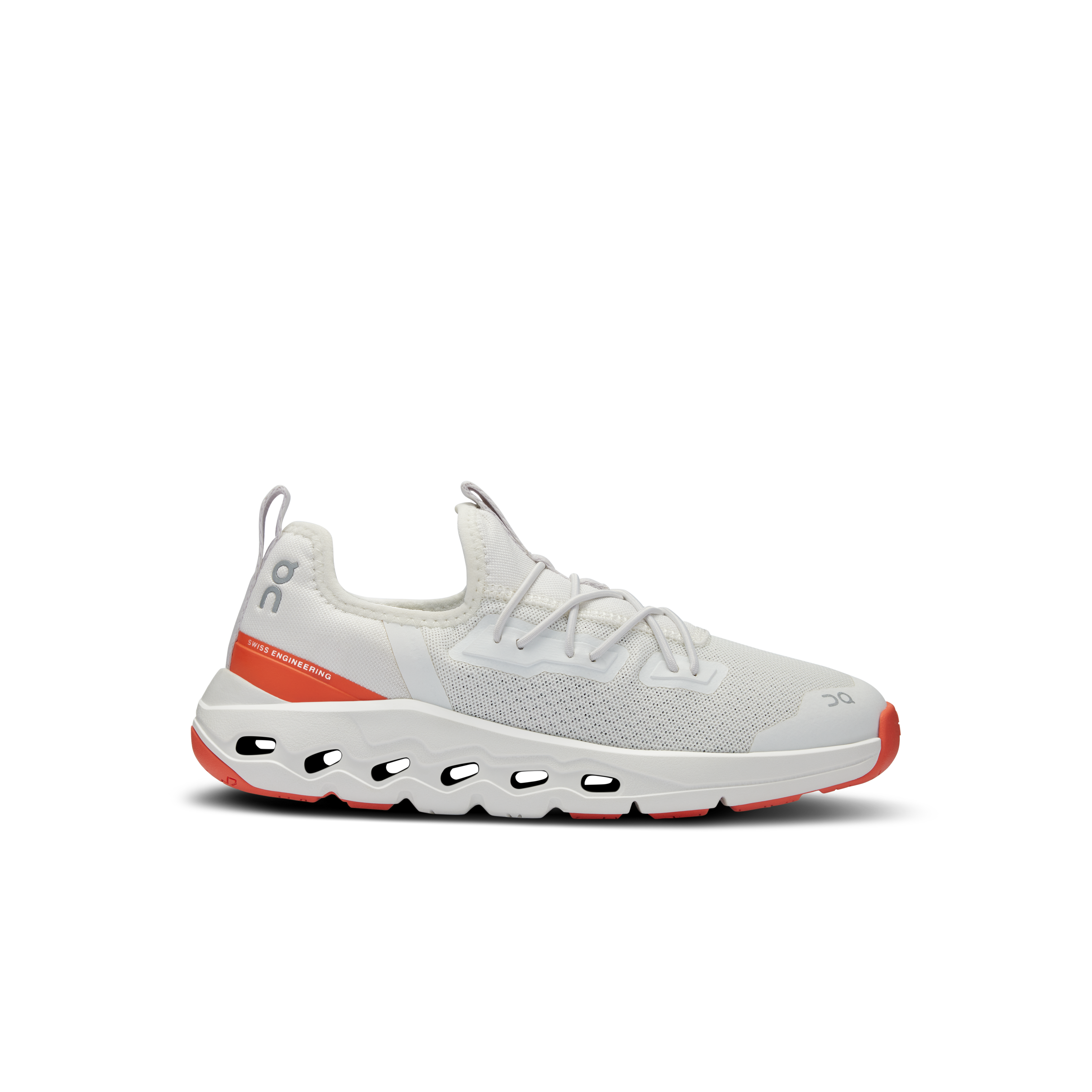 Side view on white background of Kids On  shoe in Ivory/Flame, Medium (Regular) width