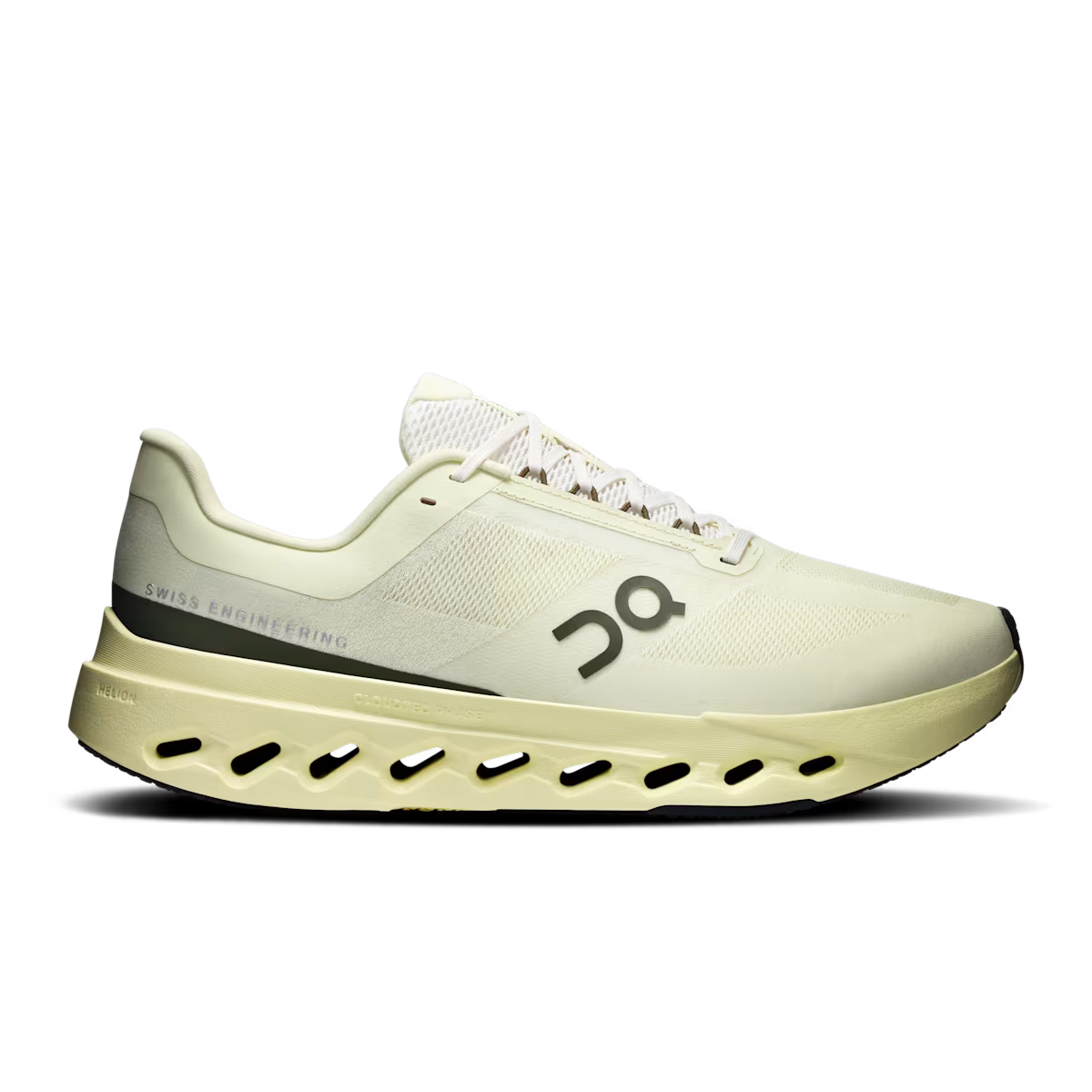 Side view on white background of Mens On Cloudsurfer Next running shoe in Seedling/Seedling, Medium (Regular) width