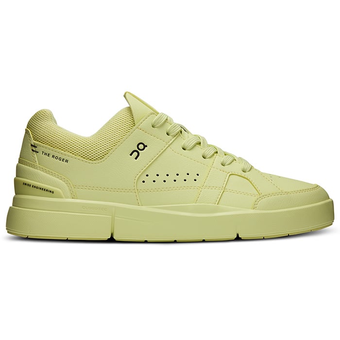 Side view on white background of Womens On The Roger Clubhouse running shoe in Hay, Medium (Regular) width