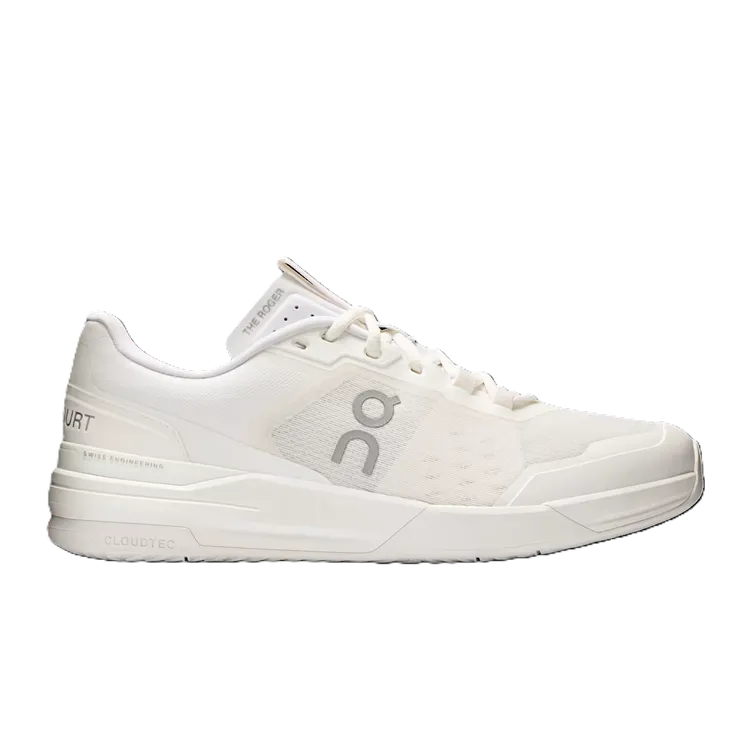 Side view on white background of Mens On The Roger Advantage Pro running shoe in White/White, Medium (Regular) width