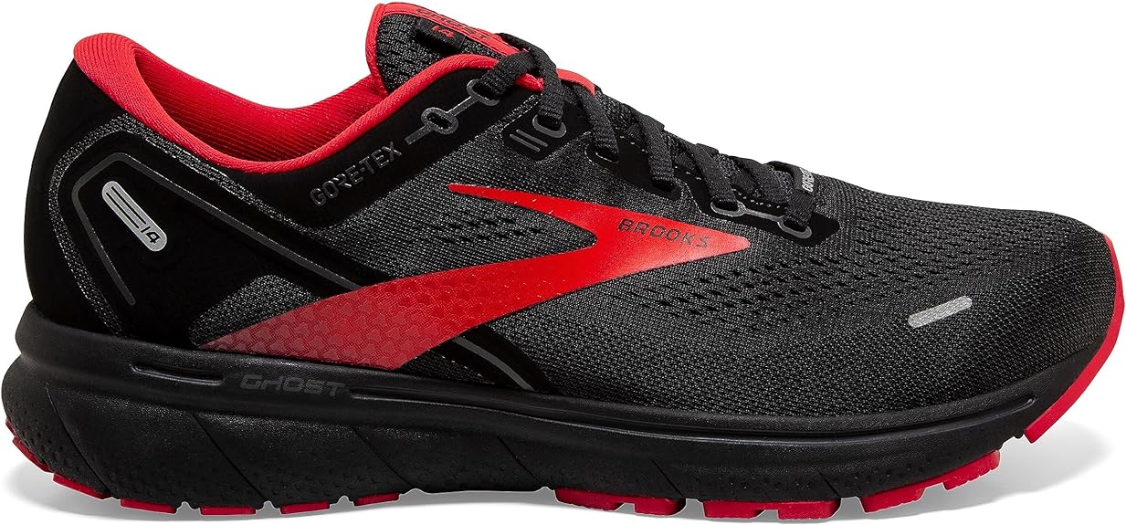 Men's Brooks Ghost 14 GTX, Black/Blackened Pearl/HighRisk, 7.5 D Medium