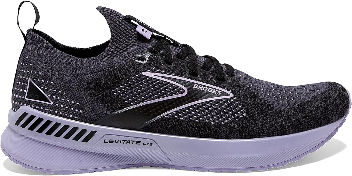 Women's Brooks Levitate Stealthfit GTS 5, Black/Ebony/Lilac, 6.5 B Medium