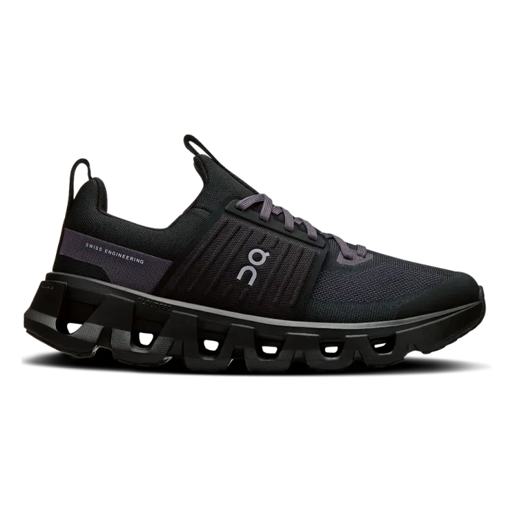 Side view on white background of Youth On  shoe in Black/Eclipse, Medium (Regular) width