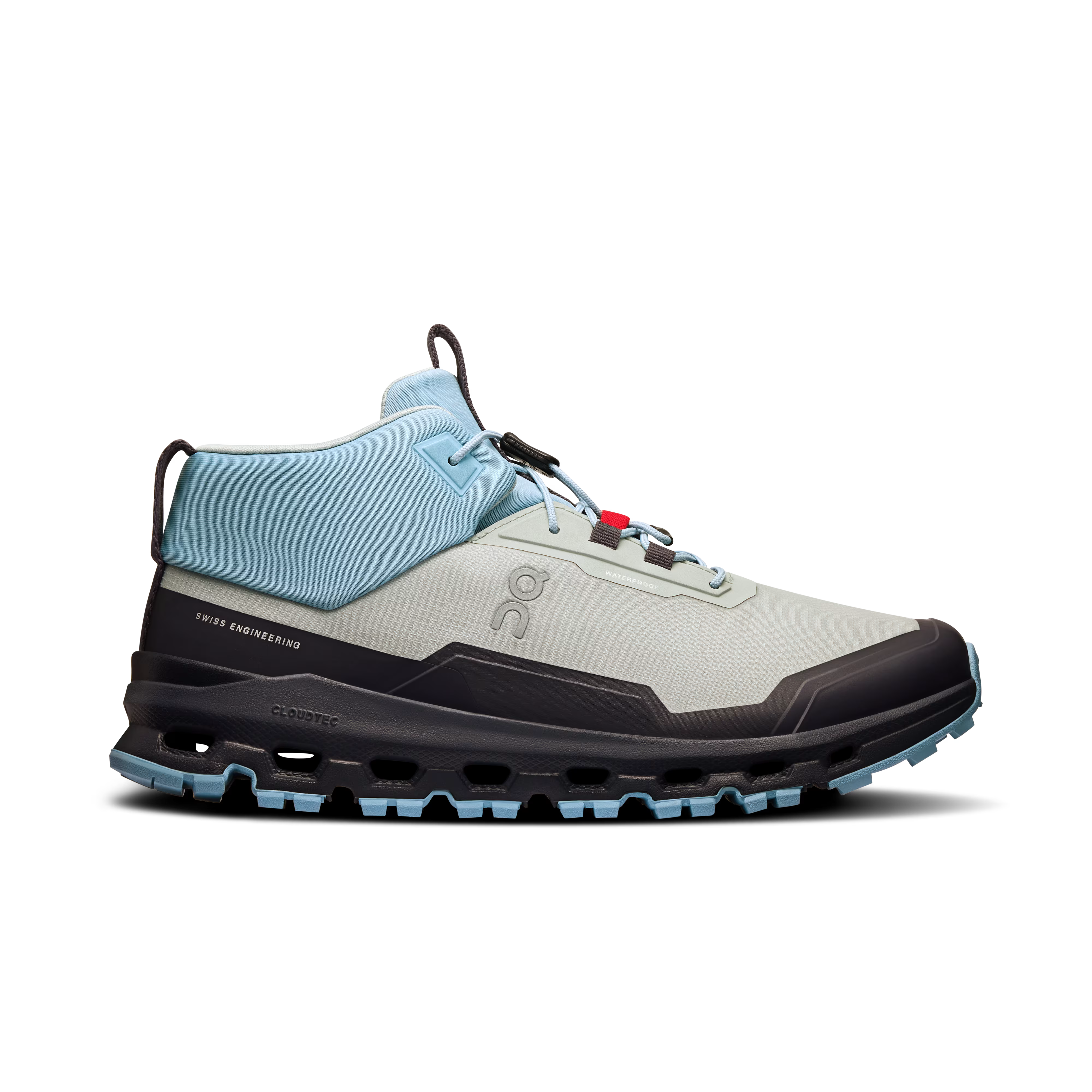 Side view on white background of Youth On  shoe in Glacier/Iron, Medium (Regular) width