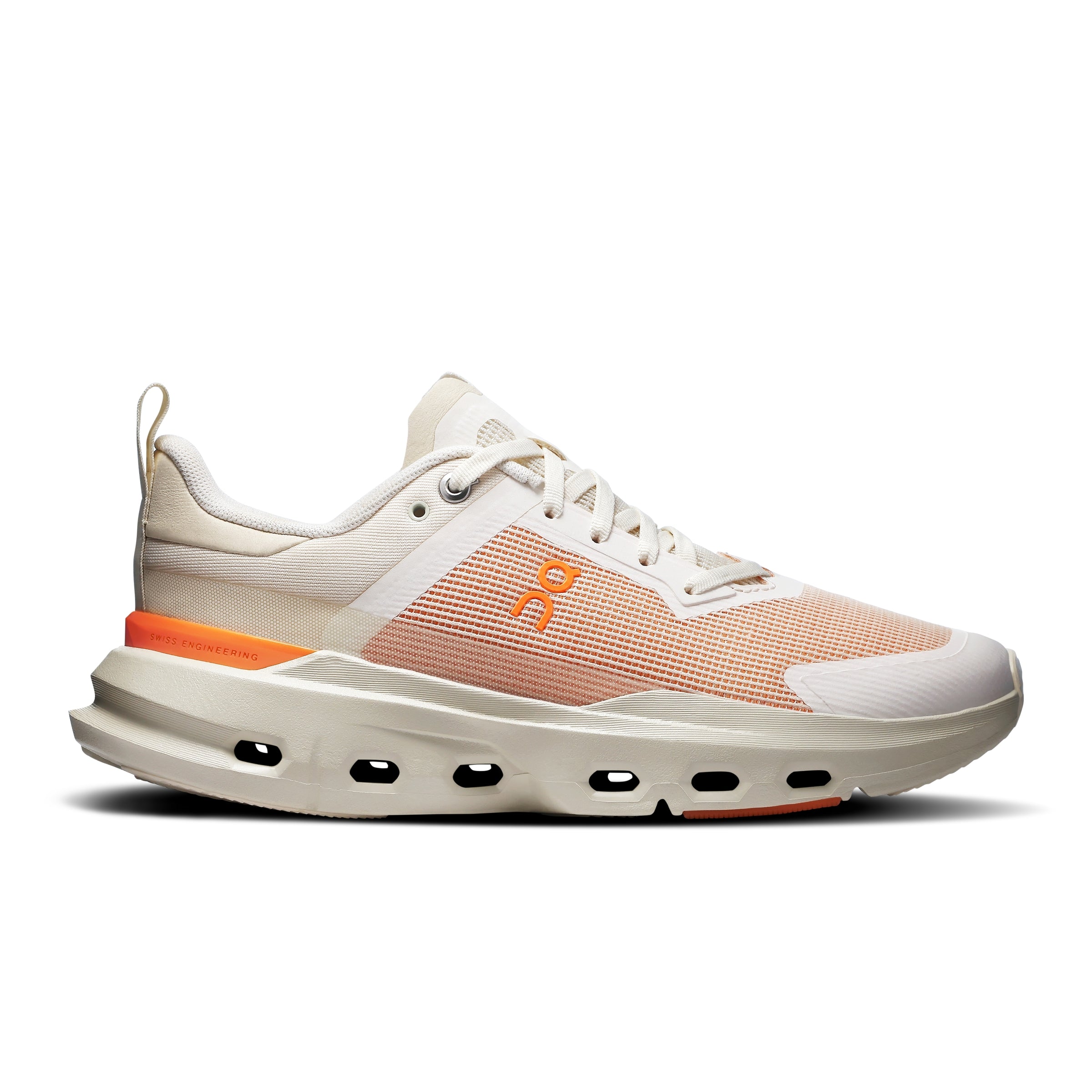 Side view on white background of Womens On Cloudpulse Next running shoe in Dew/Tumeric, Medium (Regular) width