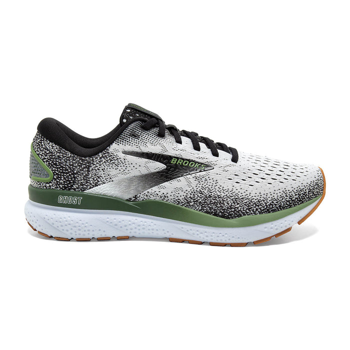 Men's Brooks Ghost 16, White/Black/Green, 13 D Medium