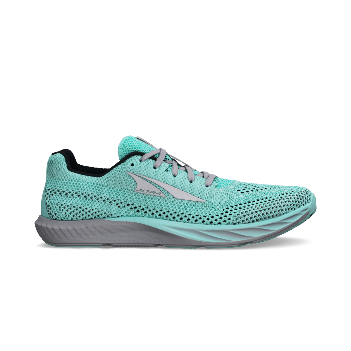 Side view on white background of Womens Altra Escalante Racer 2 running shoe in Teal, Medium (Regular) width