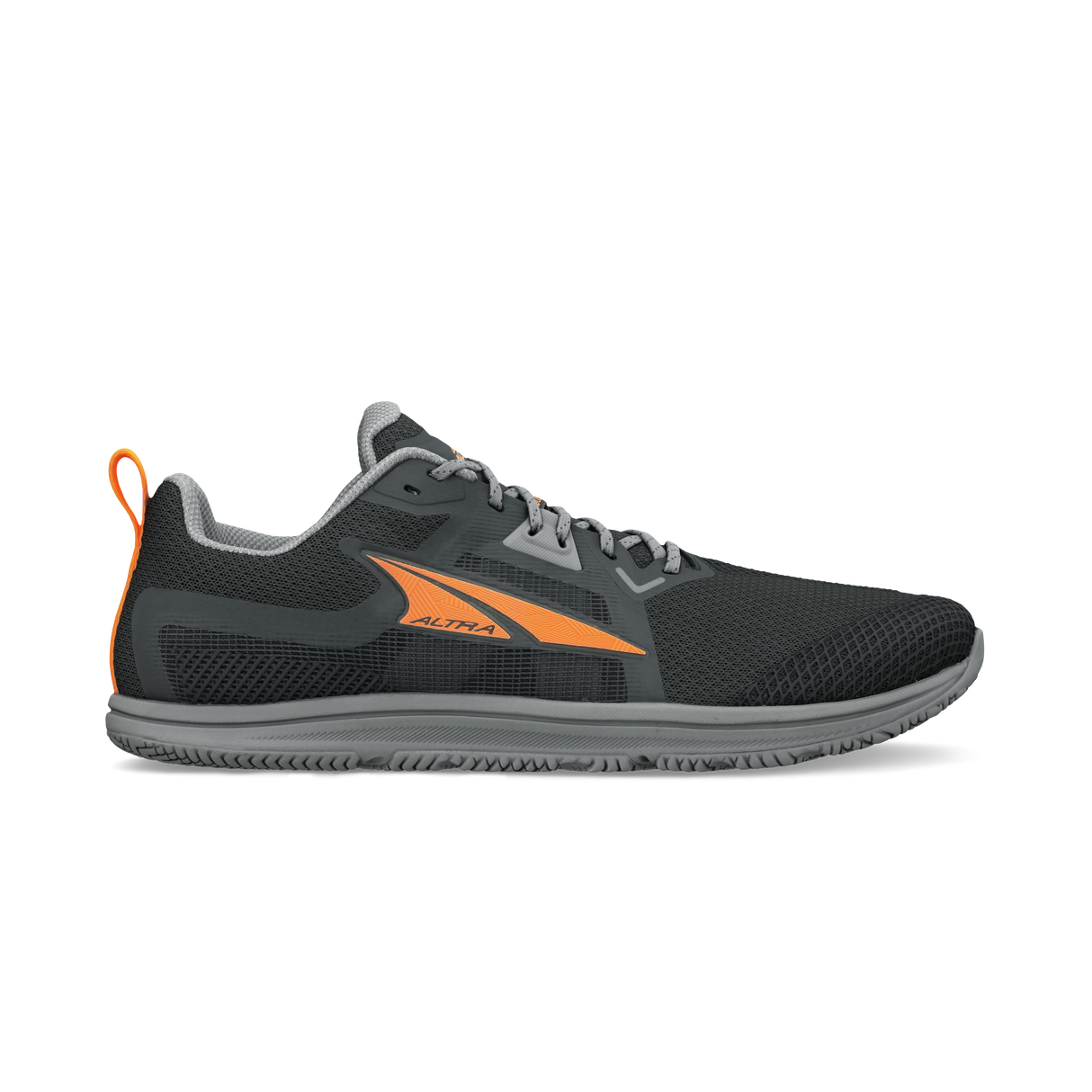 Side view on white background of Mens Altra Solstice XT 3 running shoe in Dark Shadow, Medium (Regular) width