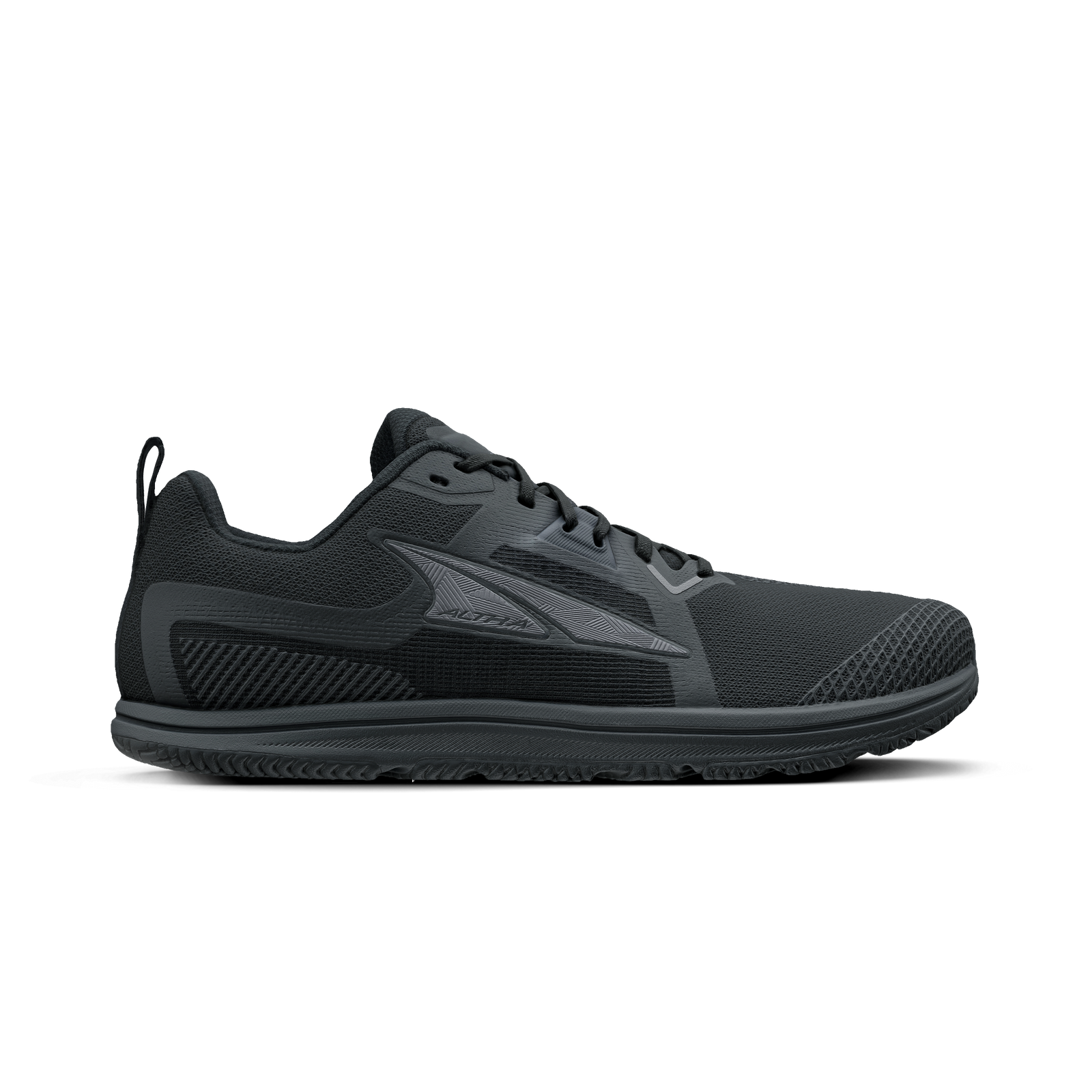 Side view on white background of Womens Altra Solstice XT 3 running shoe in Black, Medium (Regular) width