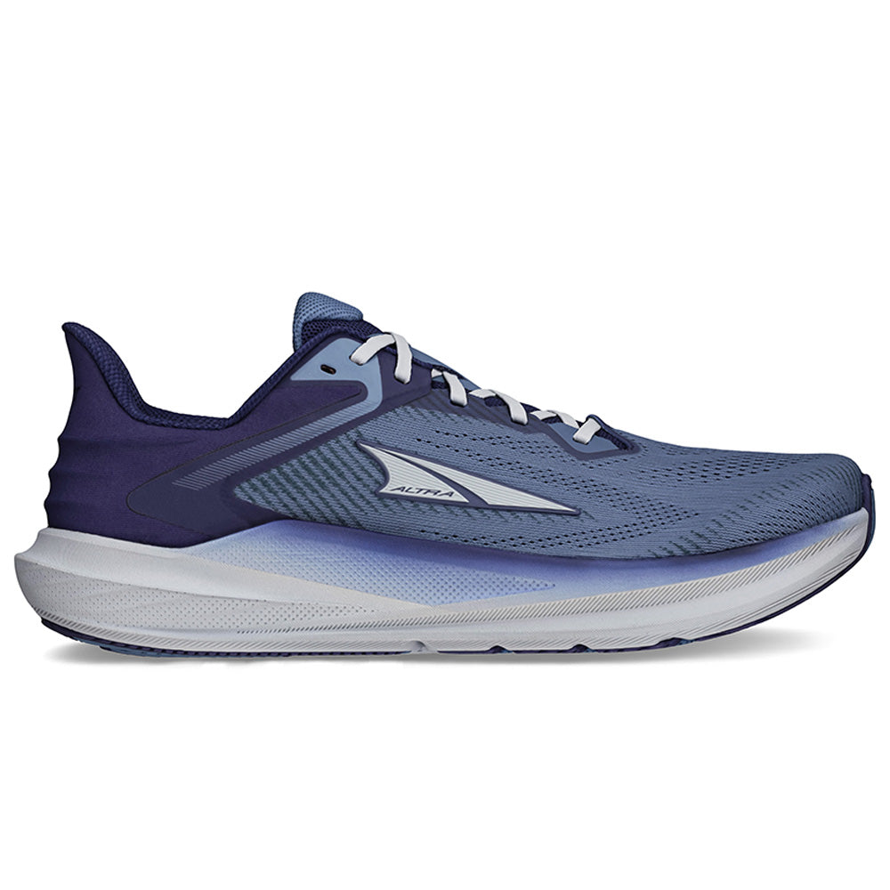 Side view on white background of Mens Altra Torin running shoe in Navy, Medium (Regular) width