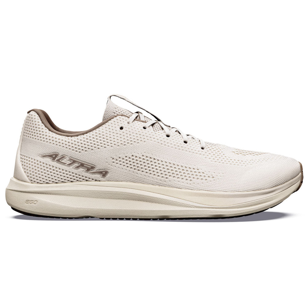Side view on white background of Mens Altra Escalante running shoe in Birch/Mountain Trail/As, Medium (Regular) width