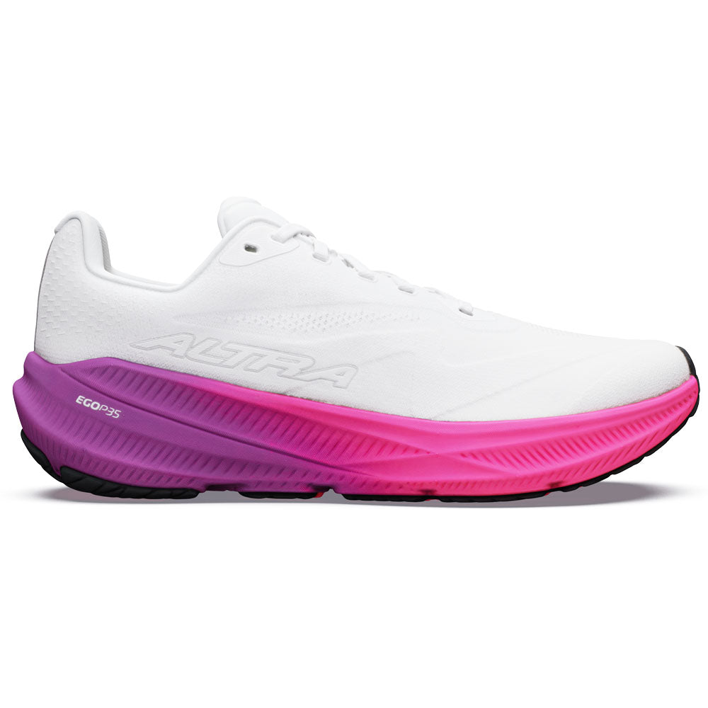 Side view on white background of Womens Altra Experience running shoe in White/Purpl Cactus Flwr, Medium (Regular) width