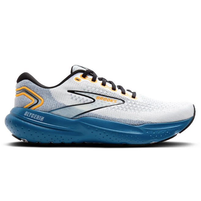 Men's Brooks Glycerin 21, White/Sapphire/Orange, 9 D Medium