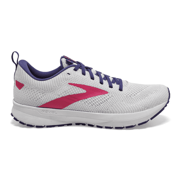 Women's Brooks Revel 5, White/Navy/Pink, 8 B Medium