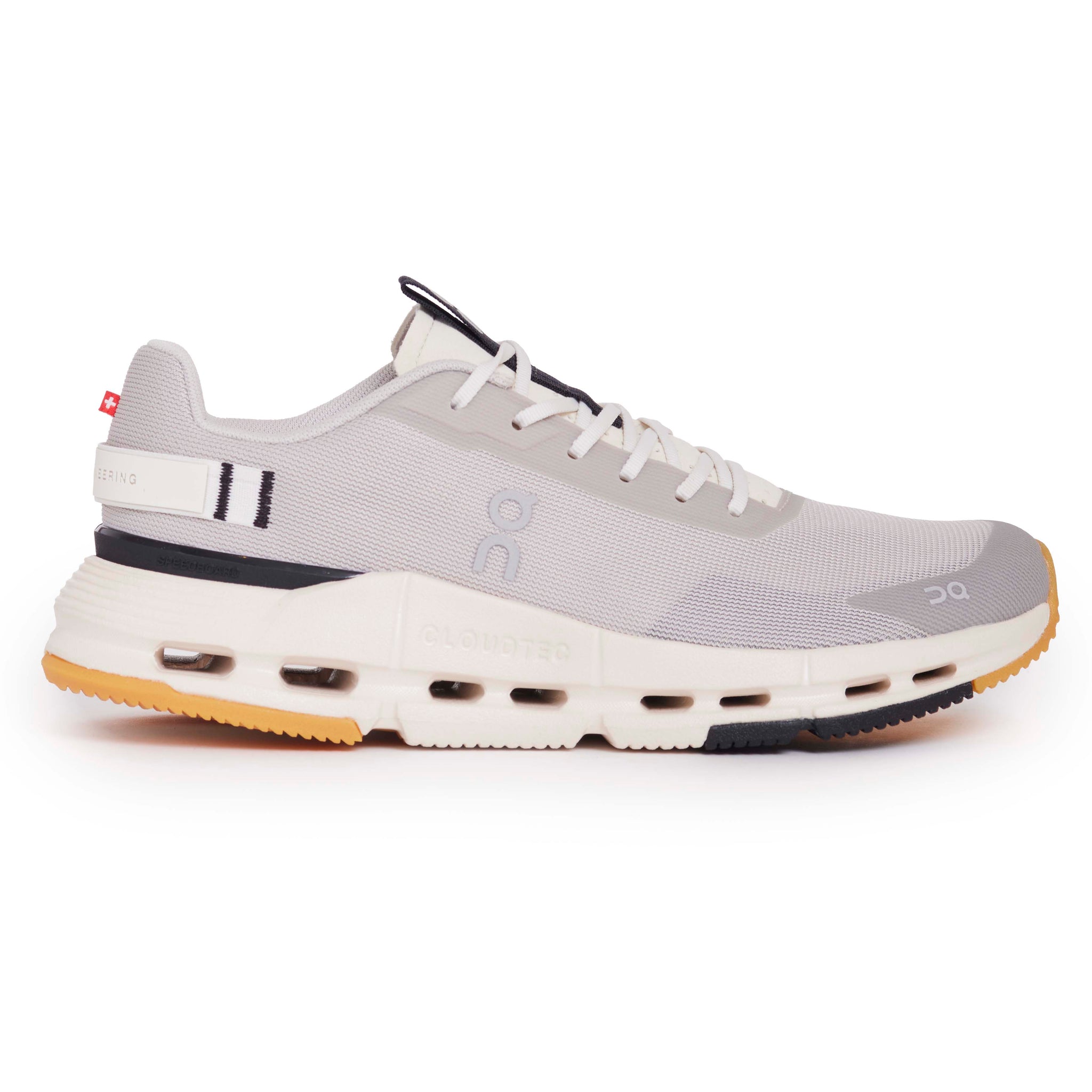 Side view on white background of Mens On Cloudnova Form 2 running shoe in Truffle/Dew, Medium (Regular) width