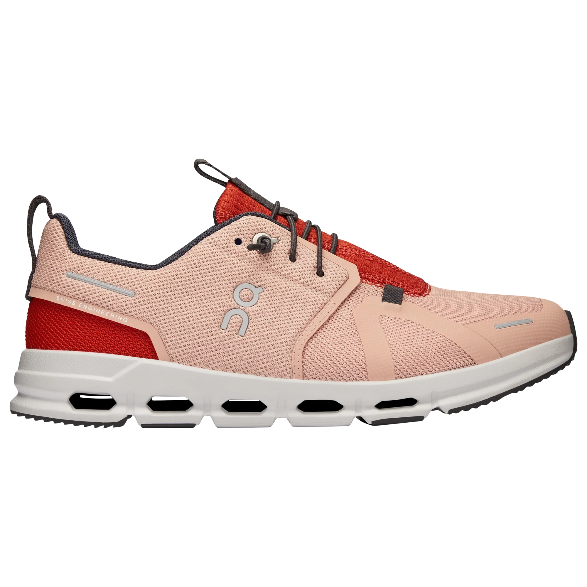 Side view on white background of Youth On  shoe in Rose/Red, Medium (Regular) width
