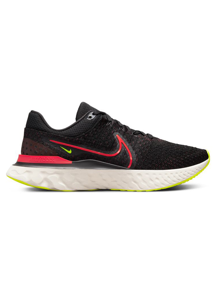 Men's Nike React Infinity Run Flyknit 3, Black/Siren Red-Team Red-Volt, 11.5 D Medium