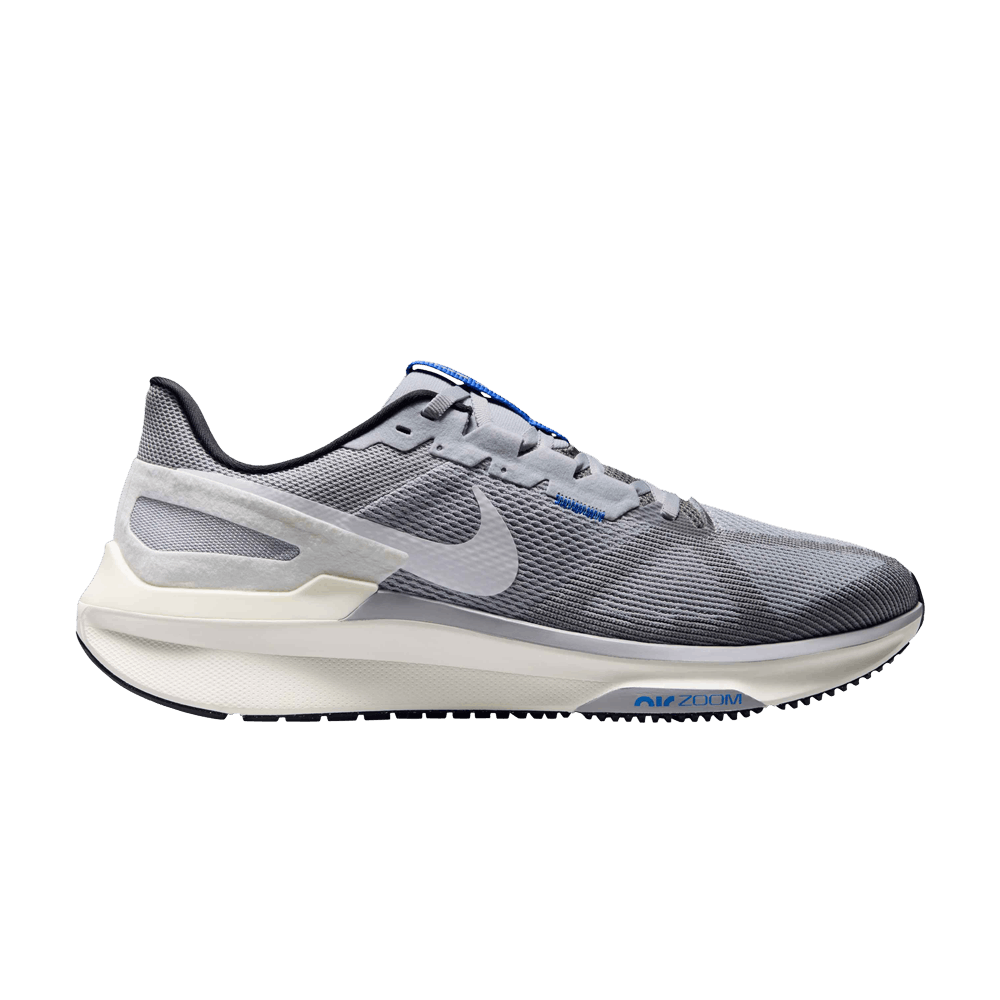 Side view on white background of Mens Nike Structure 25 running shoe in Smoke Grey/White-Wolf Grey, Medium (Regular) width