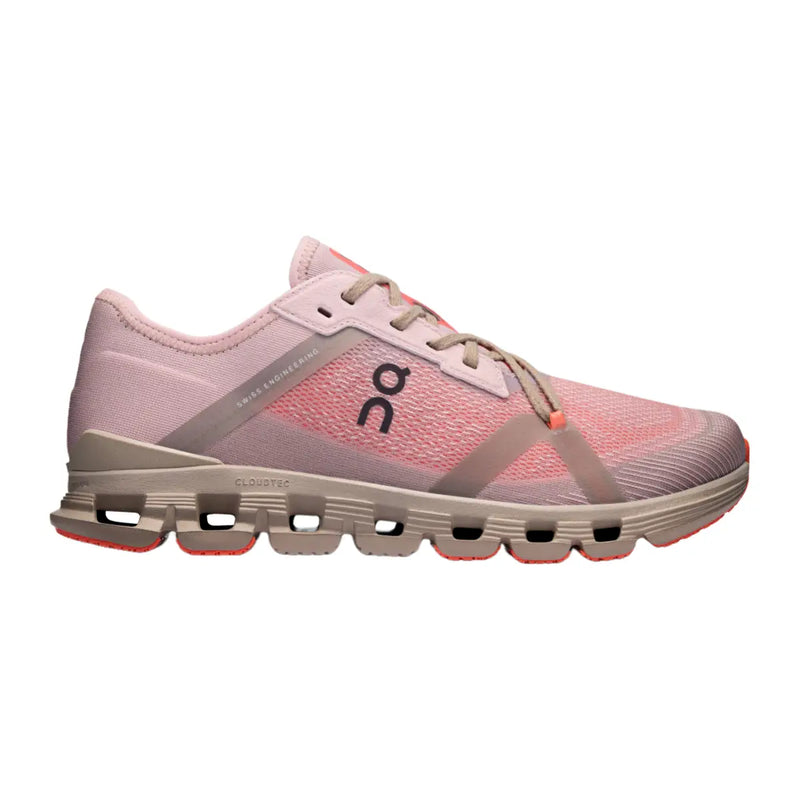 Side view on white background of Womens On Cloud X 4 AD running shoe in Mauve/Salmon, Medium (Regular) width