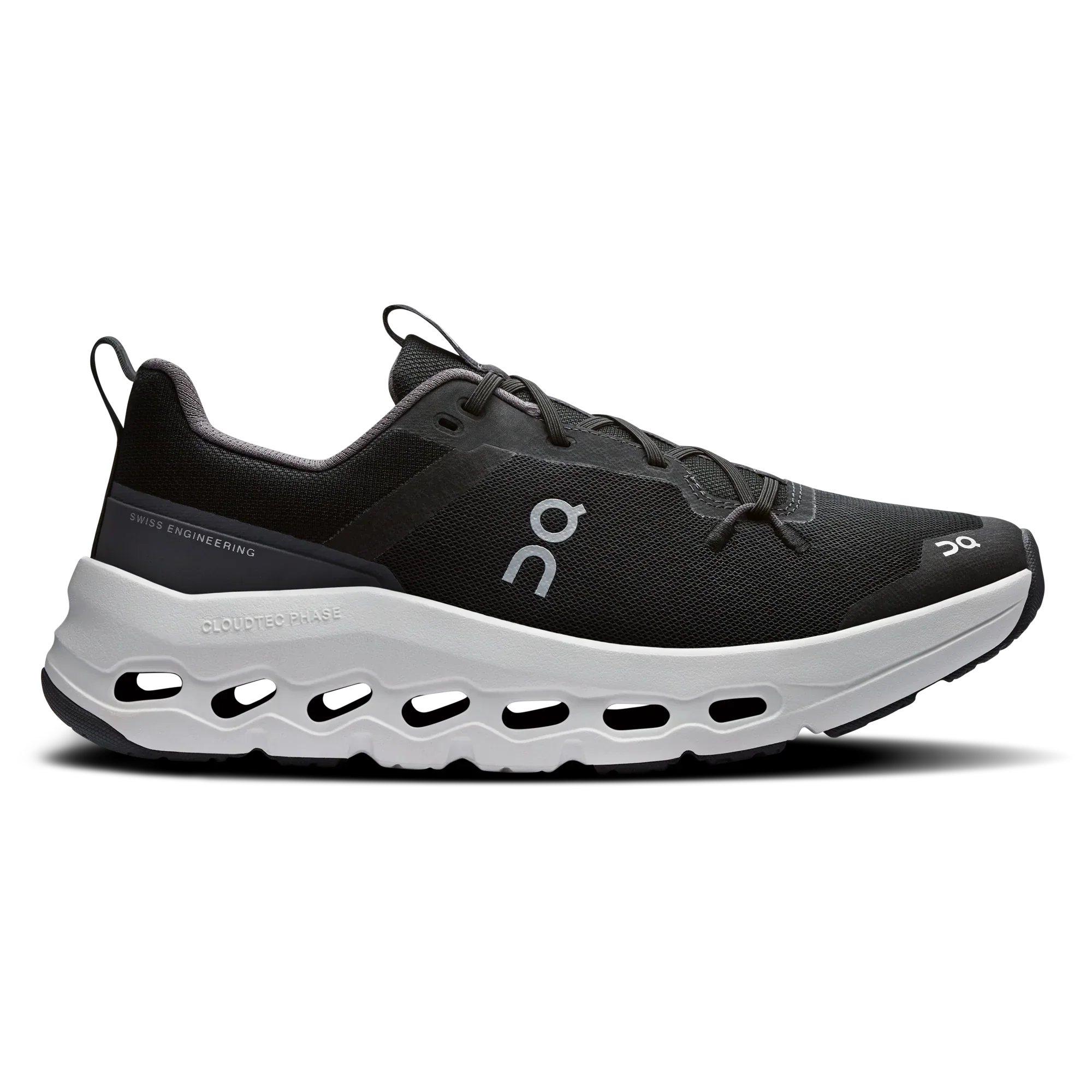 Side view on white background of Youth On  shoe in Black/White, Medium (Regular) width