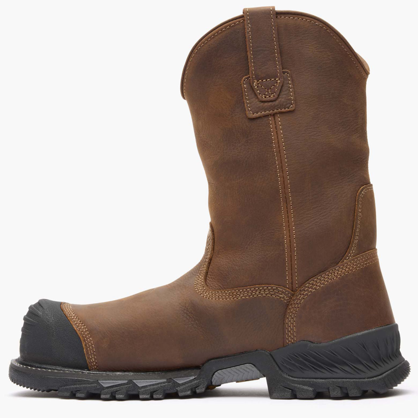 Side view on white background of Mens Georgia Boot Rumbler Pull-On running shoe in Black/Brown, Medium (Regular) width