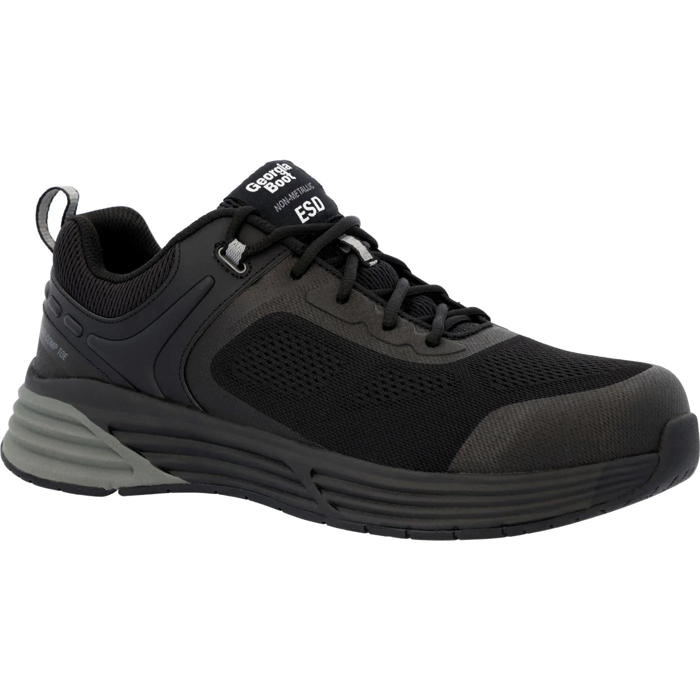 Side view on white background of Mens Georgia Boot DuraBlend Sport running shoe in Black, Medium (Regular) width