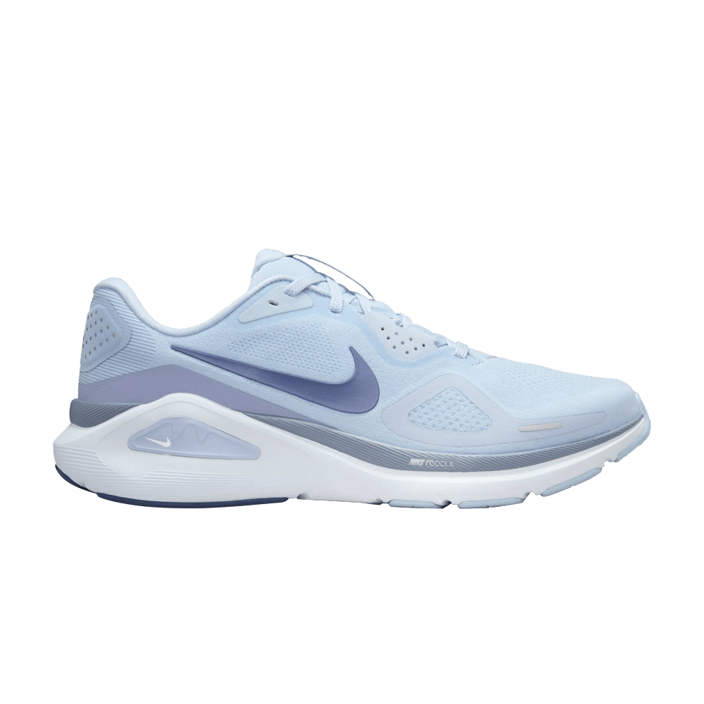 Side view on white background of Mens Nike Structure 26 running shoe in Light Armory Blue/Diffused Blue, Medium (Regular) width