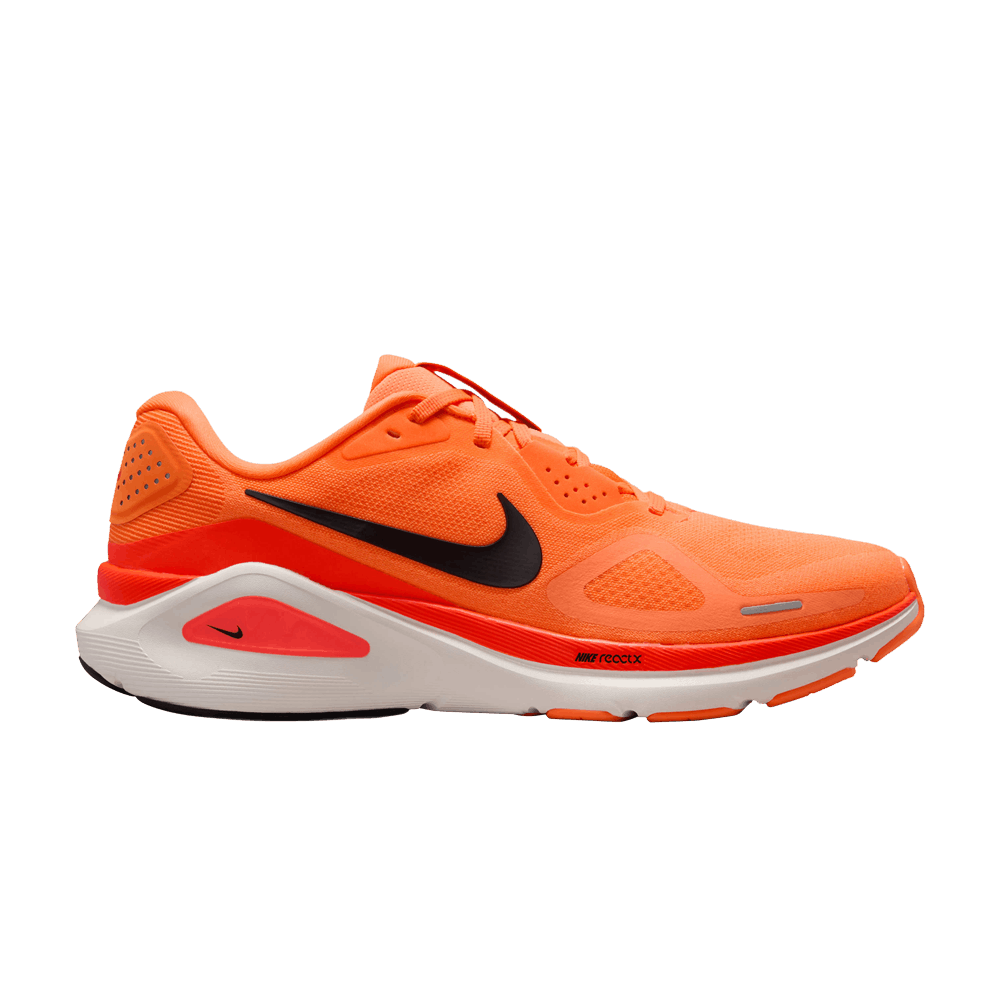 Side view on white background of Mens Nike Structure 26 running shoe in Total Orange/Black, Medium (Regular) width