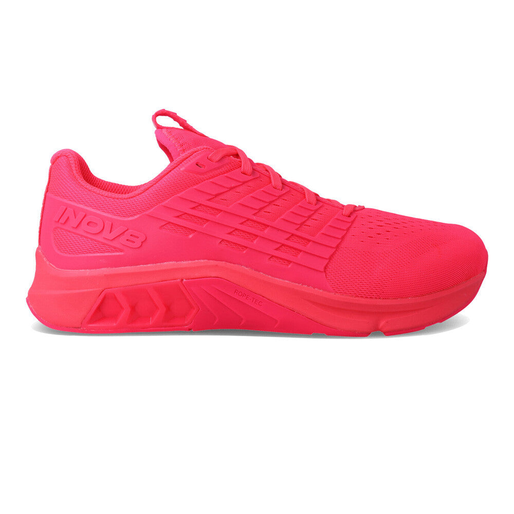 Side view on white background of Womens Inov8 F-Lite Max running shoe in Pink, Wide width