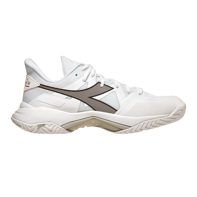 Side view on white background of Mens Diadora B.Icon 2 All Ground running shoe in White/Silver, Medium (Regular) width