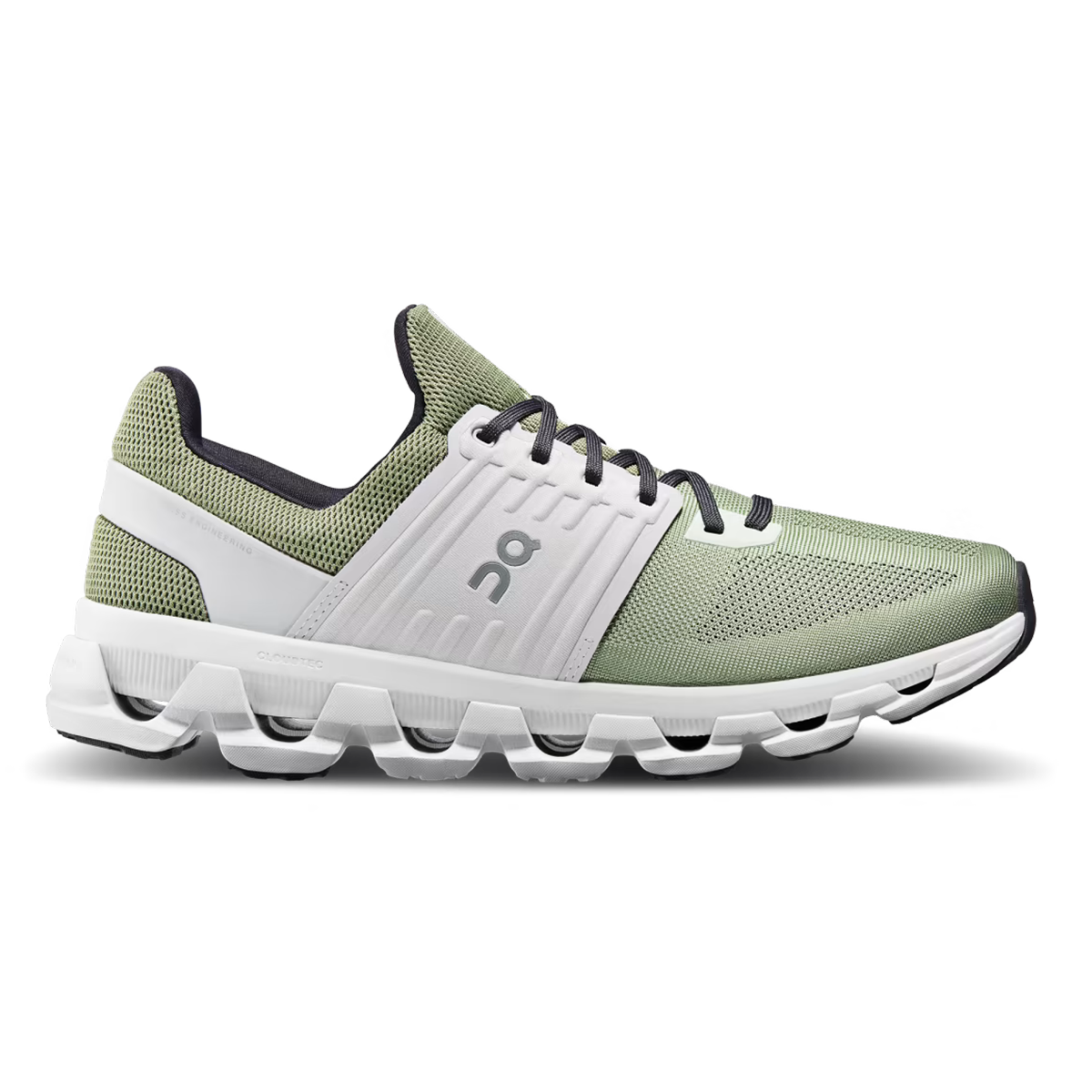 Side view on white background of Mens On Cloudswift 3 AD running shoe in Leaf/Frost, Medium (Regular) width
