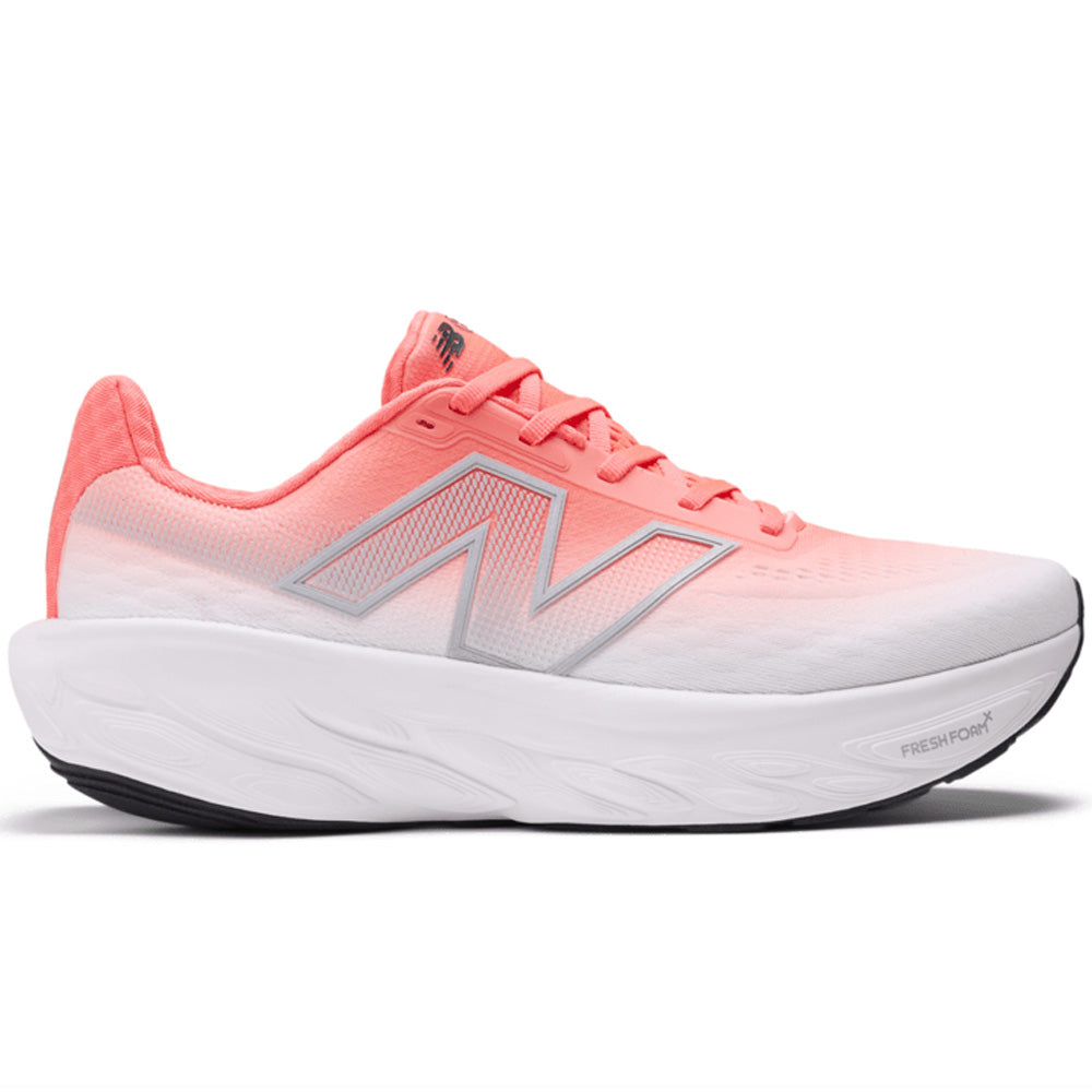 Side view on white background of Mens New Balance Fresh Foam X 1080 running shoe in Urgent Red/Reflection/Black, Medium (Regular) width