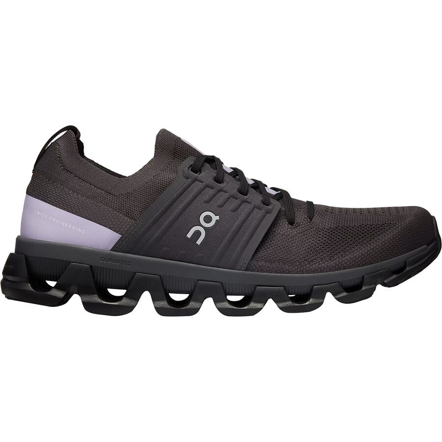 Side view on white background of Mens On Cloudswift 3 running shoe in Magnet/Wisteria, Medium (Regular) width