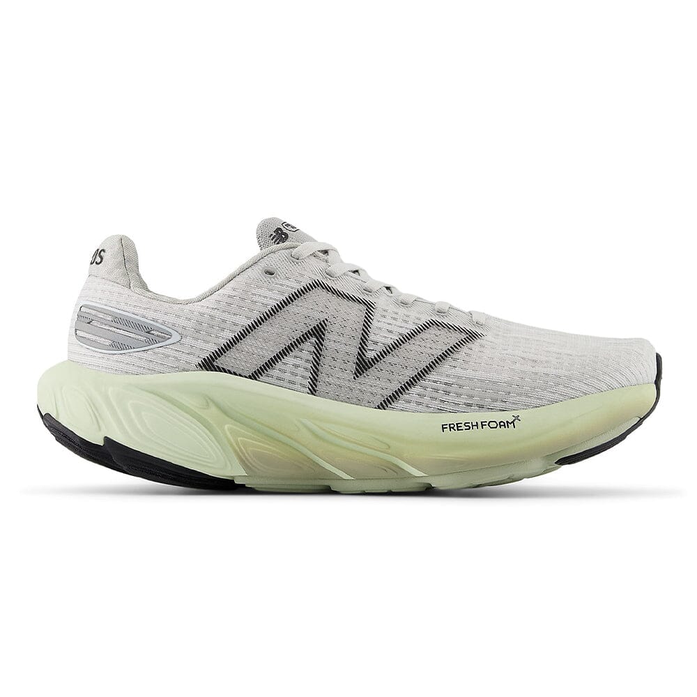 Side view on white background of Mens New Balance Fresh Foam X Balos v1 running shoe in Grey Matter, Medium (Regular) width