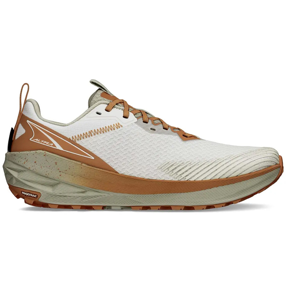 Side view on white background of Mens Altra Experience running shoe in Taupe, Medium (Regular) width
