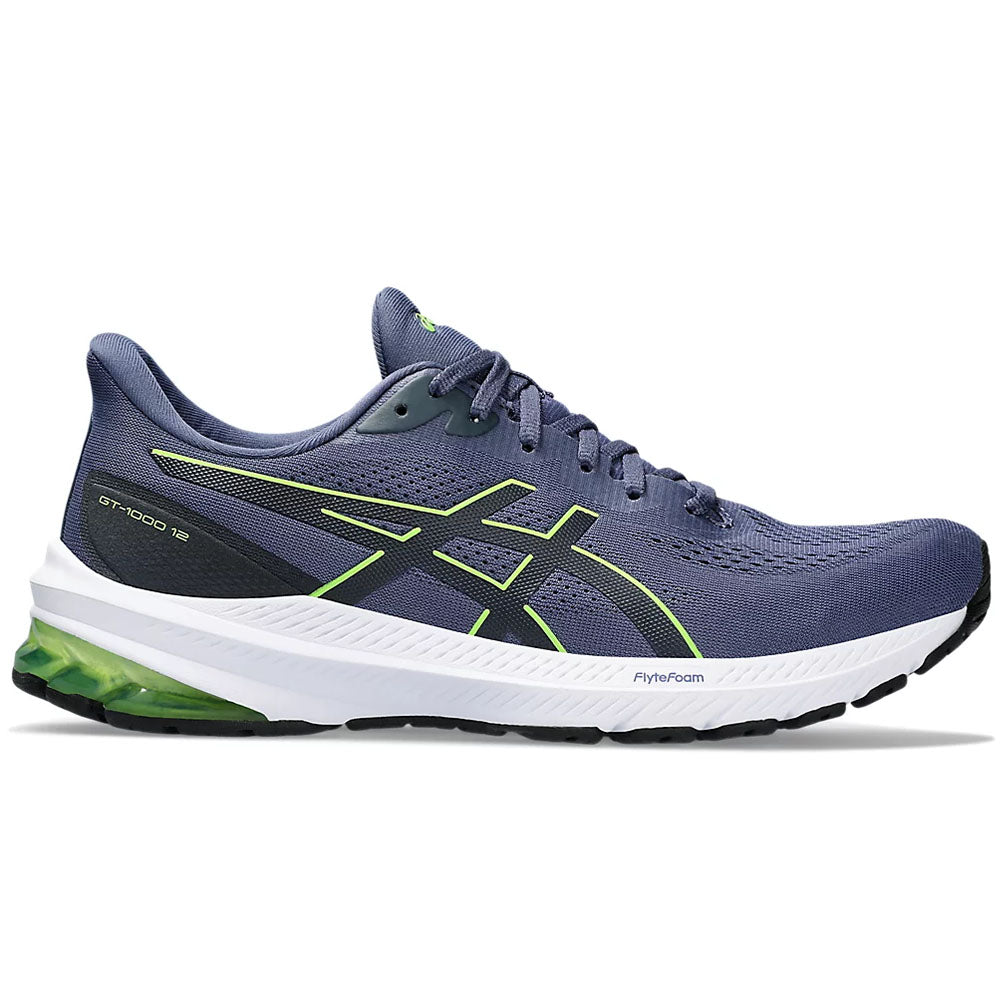 Asics GT-1000 Mens running shoes in Thunder Blue/Electric Lime - side view on a white background