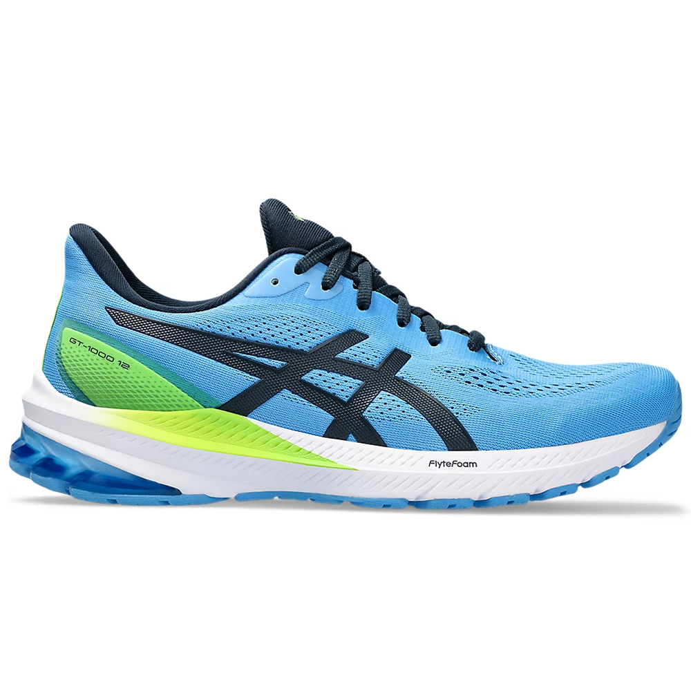 Side view on white background of Mens Asics GT-1000 running shoe in Waterscape/French Blue, Medium (Regular) width