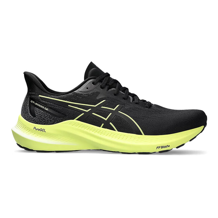 Men's Asics GT-2000 12, Black/Glow Yellow, 8.5 D Medium