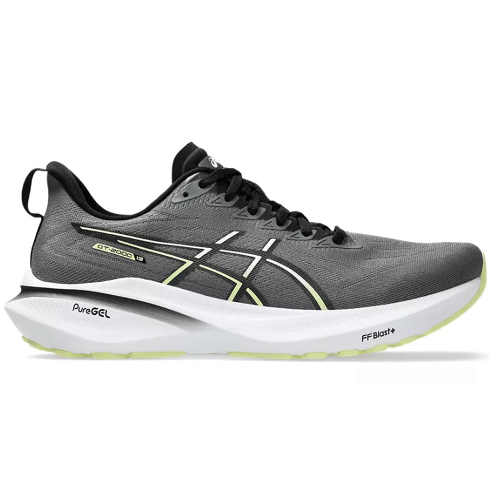 Side view on white background of Mens Asics GT-2000 running shoe in Carbon/Black, Medium (Regular) width