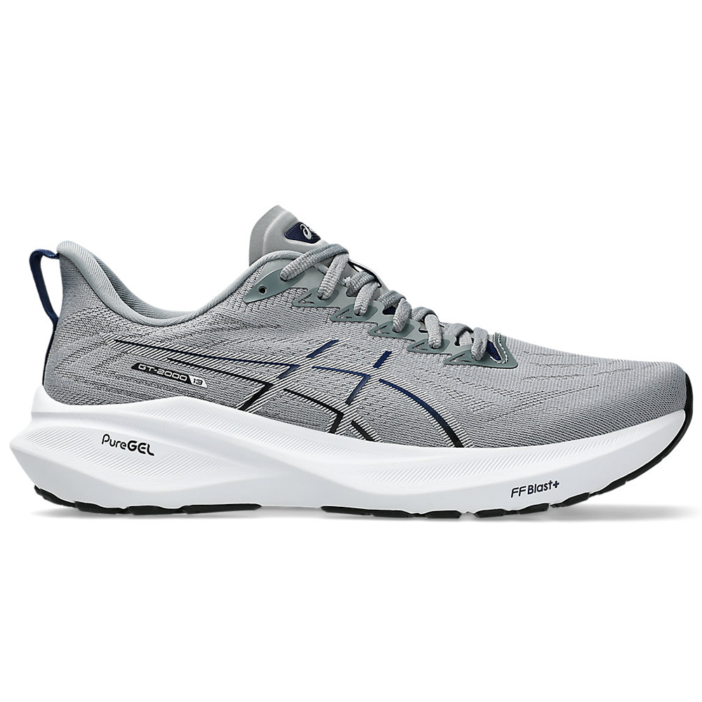 Side view on white background of Mens Asics GT-2000 running shoe in Sheet Rock/White, Medium (Regular) width