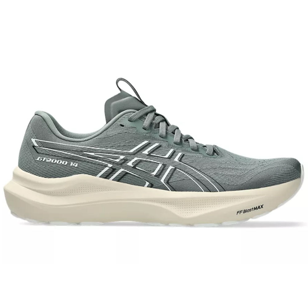 Side view on white background of Mens Asics GT-2000 running shoe in Monument/White, Medium (Regular) width