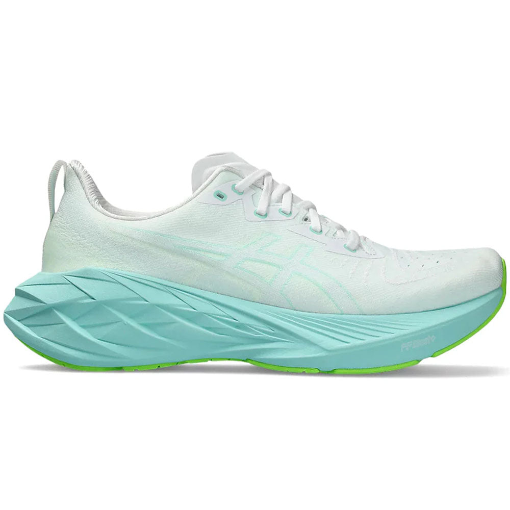 Men's Asics Novablast 4, White/Illuminate Mint, 15 D Medium