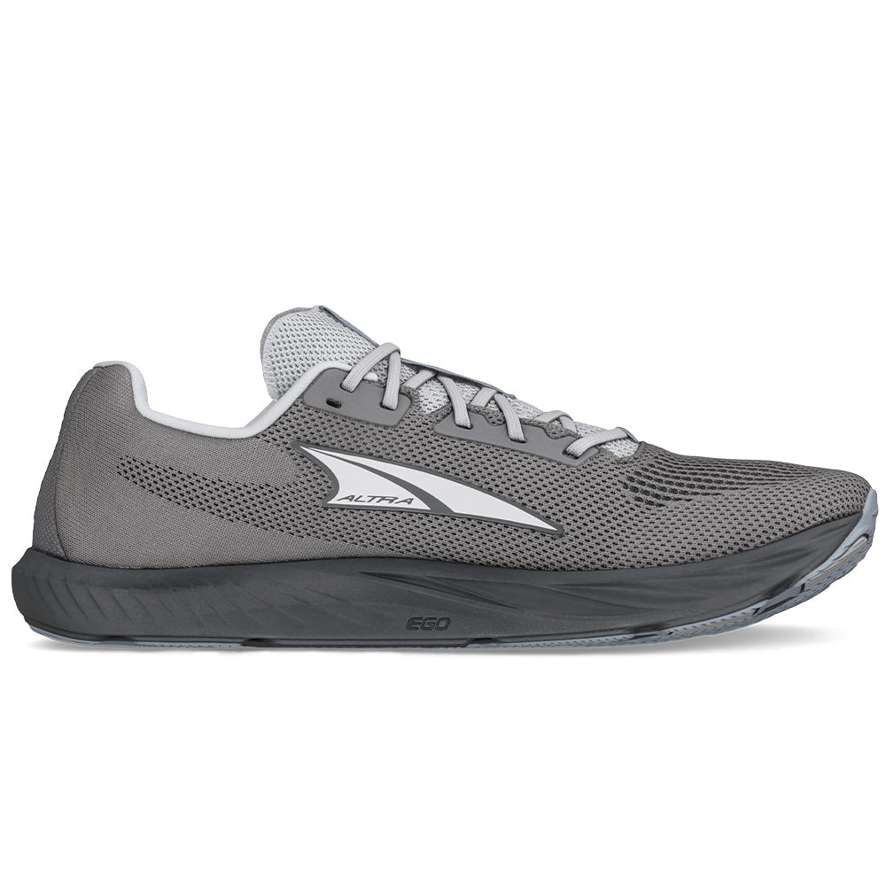 Side view on white background of Mens Altra Escalante running shoe in Dark Shadow, Medium (Regular) width